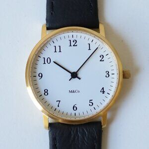 M&Co. Bodoni Brass Watch 33mm - Black Leather Band